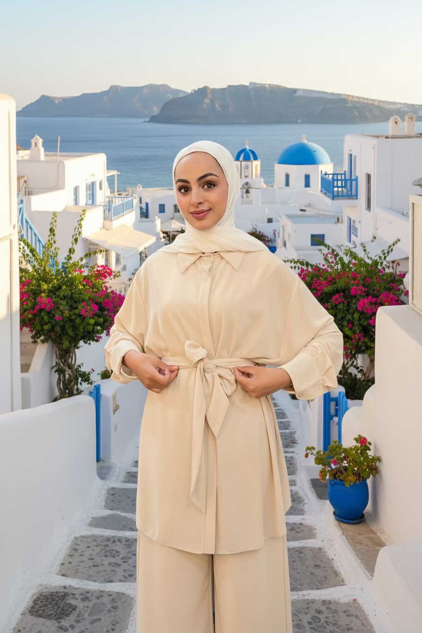 طقم - حزام تريند - بيج فاتح