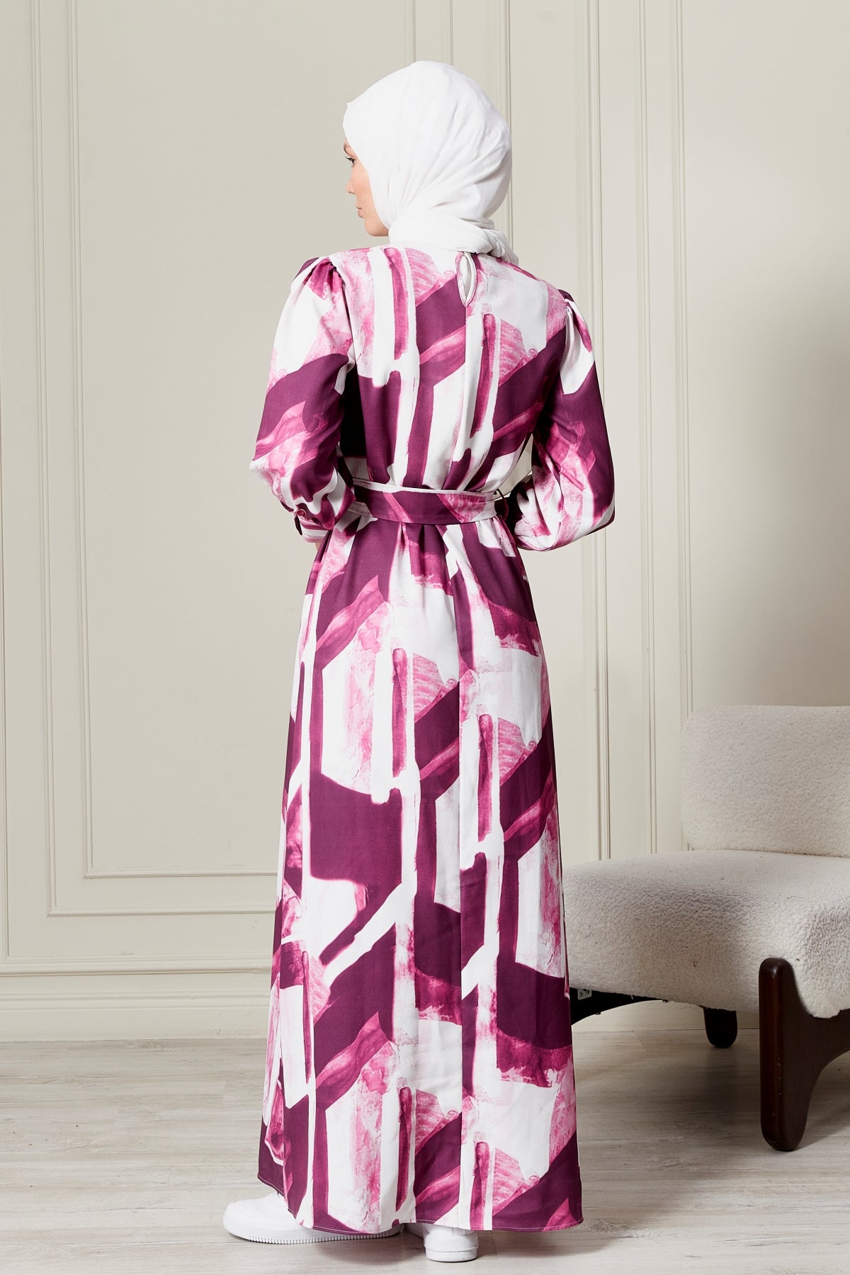 فستان بنقشة عصرية - وردي