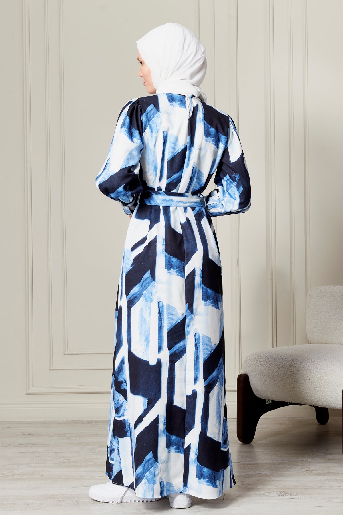 فستان بنقشة عصرية - أزرق