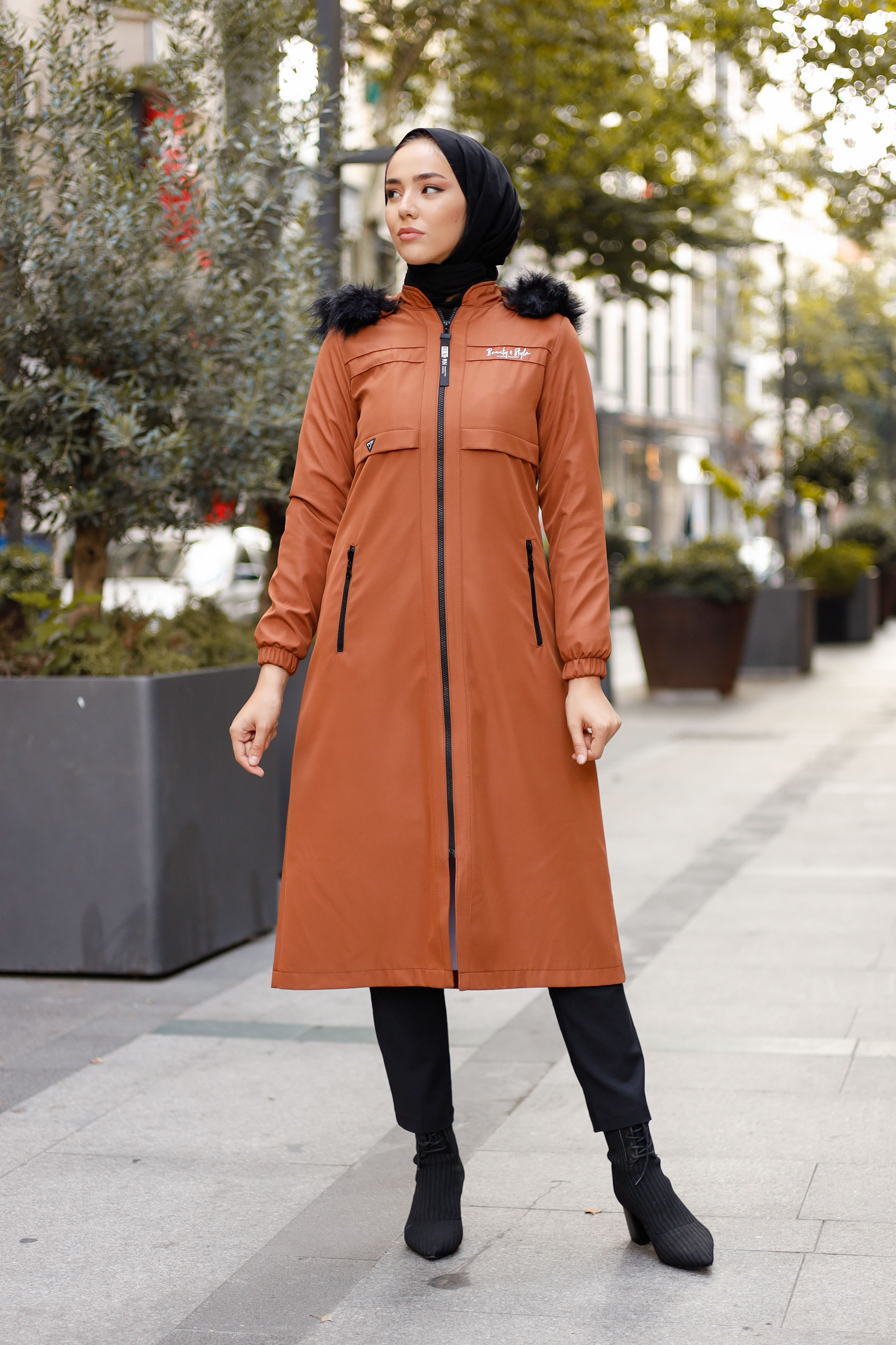 Trench Coat - 7506- BROWN - bakkaclothing