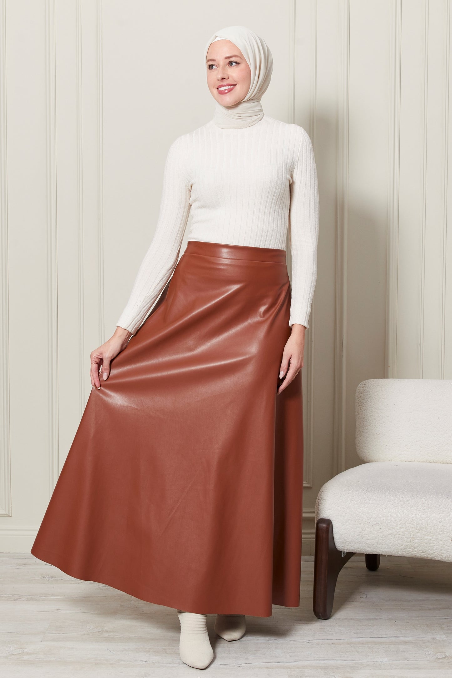 SKIRT DERI  - BROWN