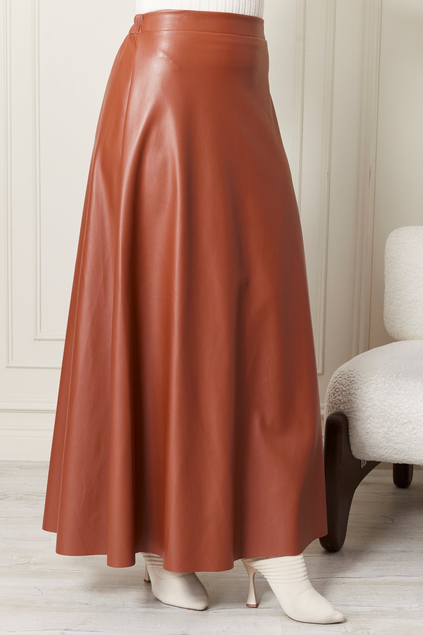 SKIRT DERI  - BROWN