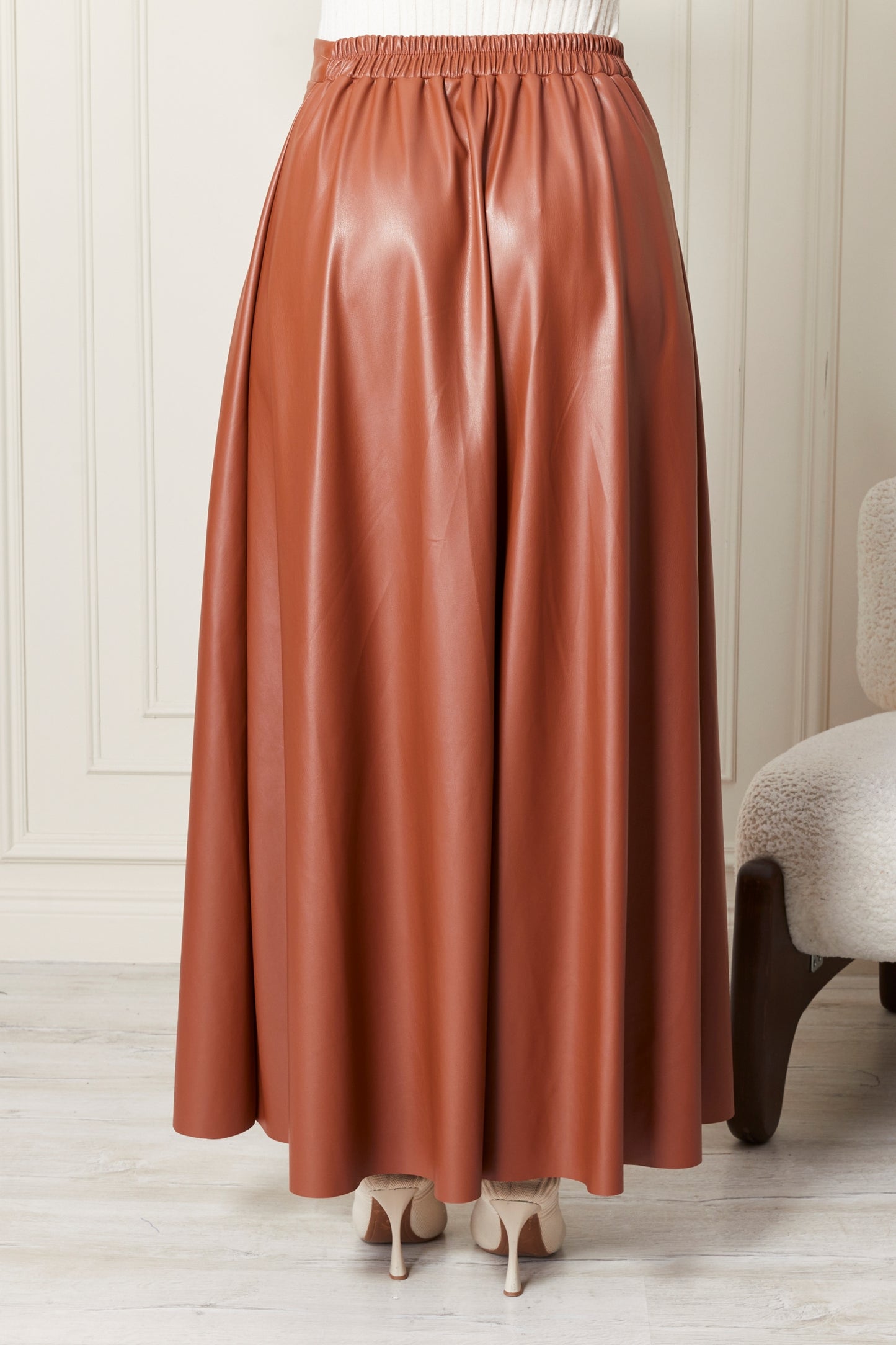 SKIRT DERI  - BROWN