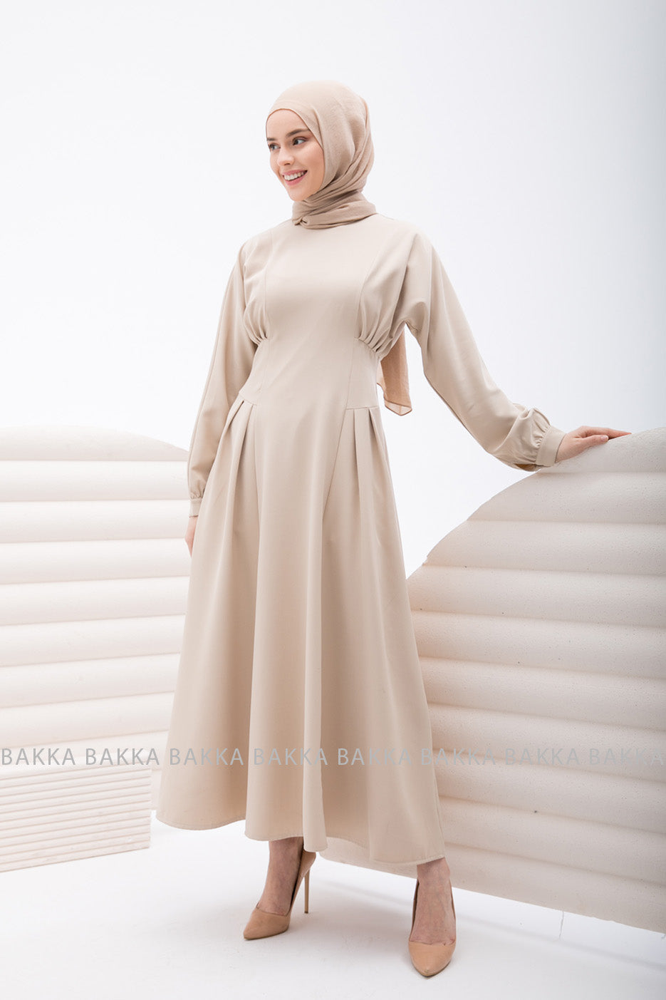 DRESS - 4227 - light beige - bakkaclothing