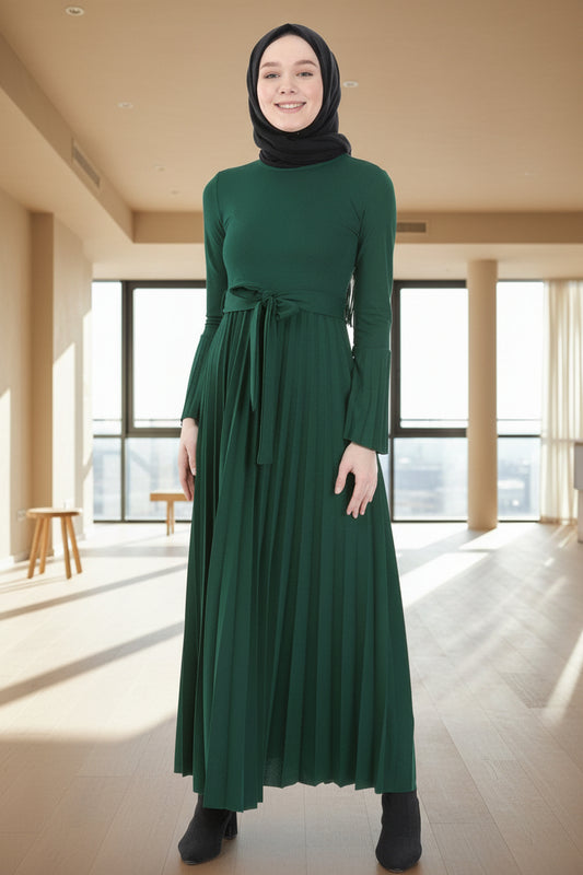 Dress- 4057 - DARK GREEN - bakkaclothing