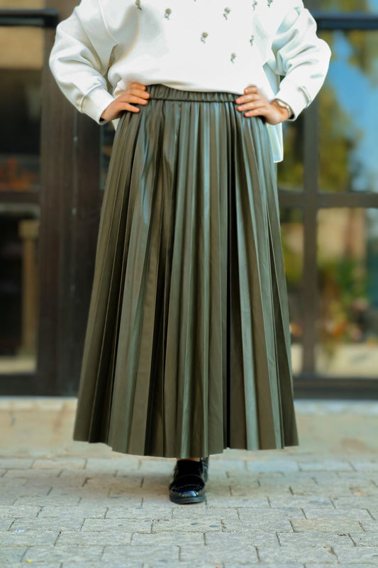 Leather skirt - 2342 - Olive